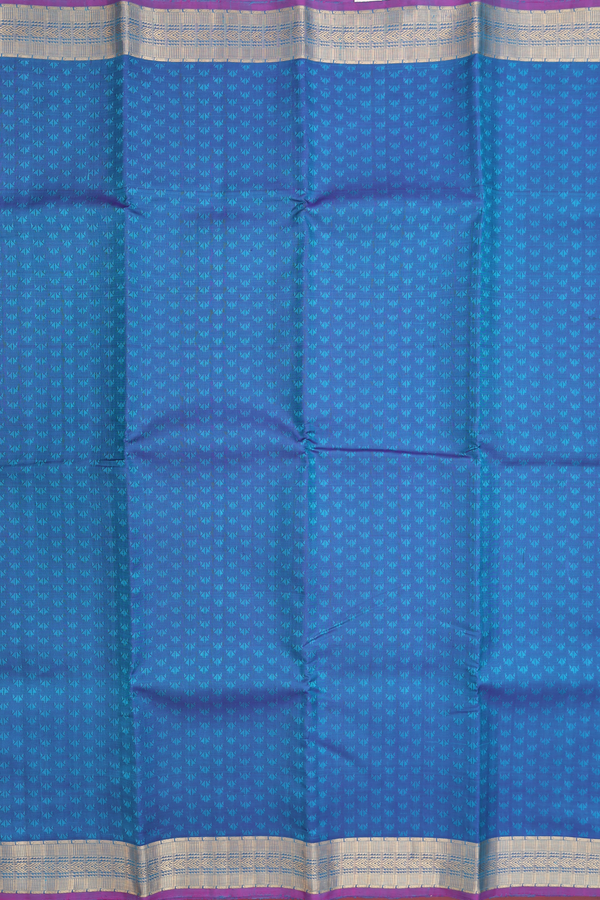 Kanchipuram Silk Saree In Prussian Blue With Jacquard Pattern