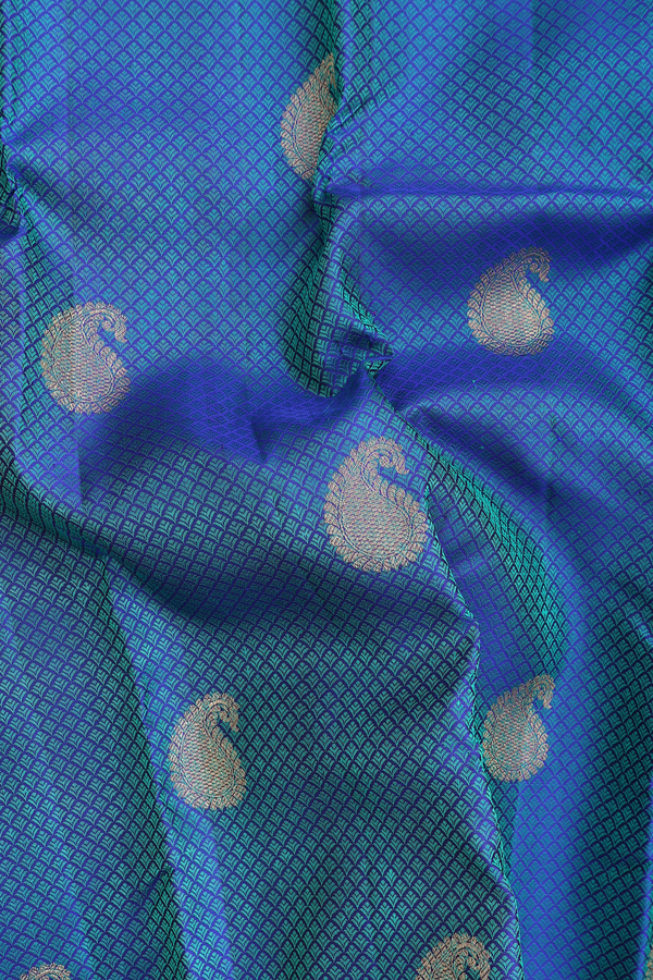Kanchipuram Silk Saree In Teal Blue With Jacquard Pattern