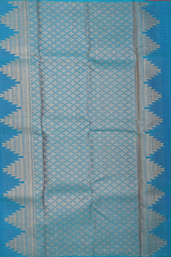 Kanchipuram Silk Saree In Teal Blue With Paisley Buttas