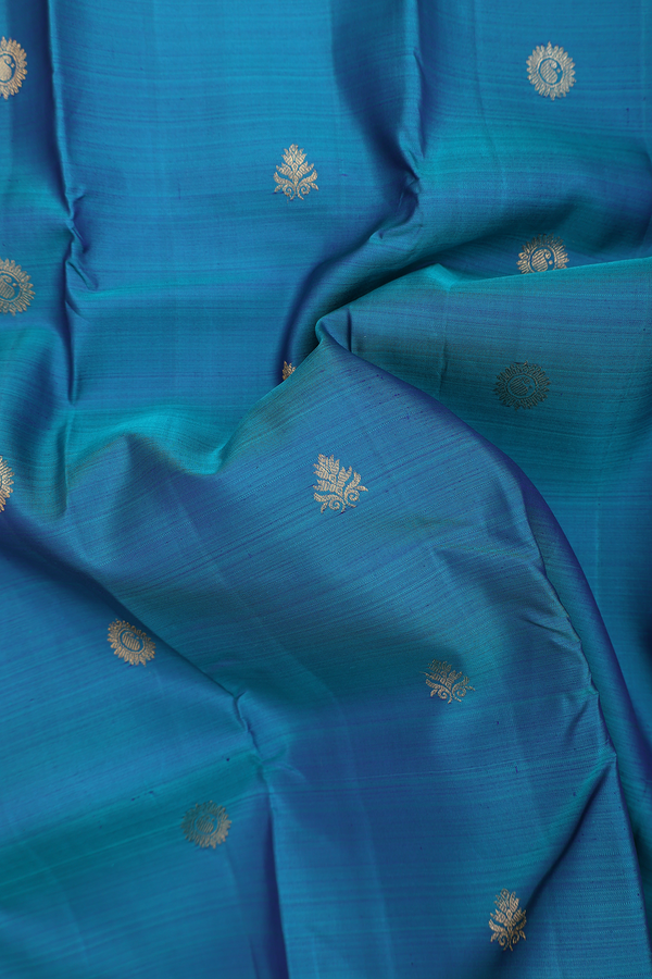 Kanchipuram Silk Saree In Teal Blue With Paisley Buttas