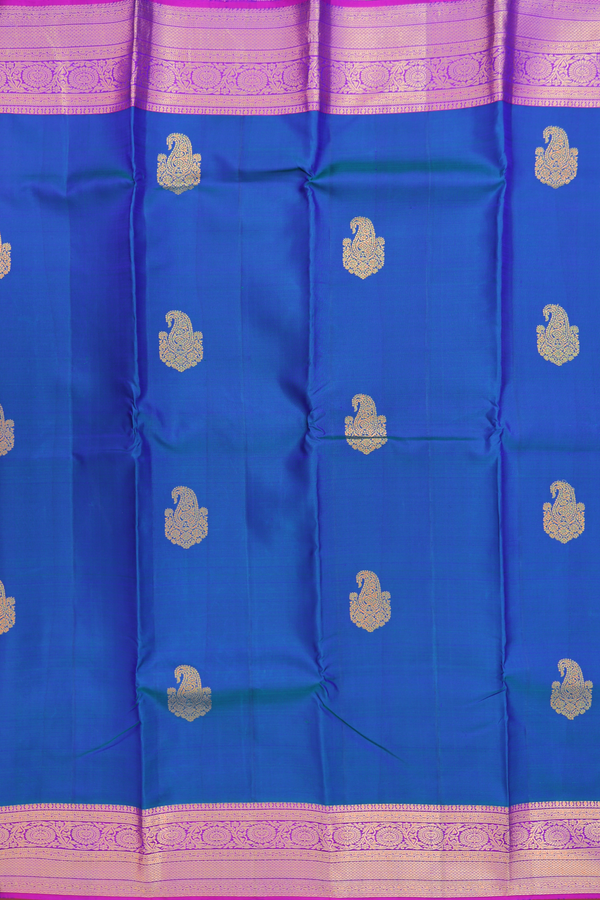 Kanchipuram Silk Saree In Teal Blue With Paisley Motifs