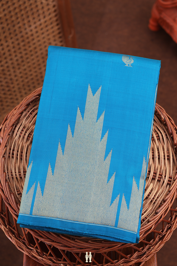 Kanchipuram Silk Saree In Blue With Peacock Buttas