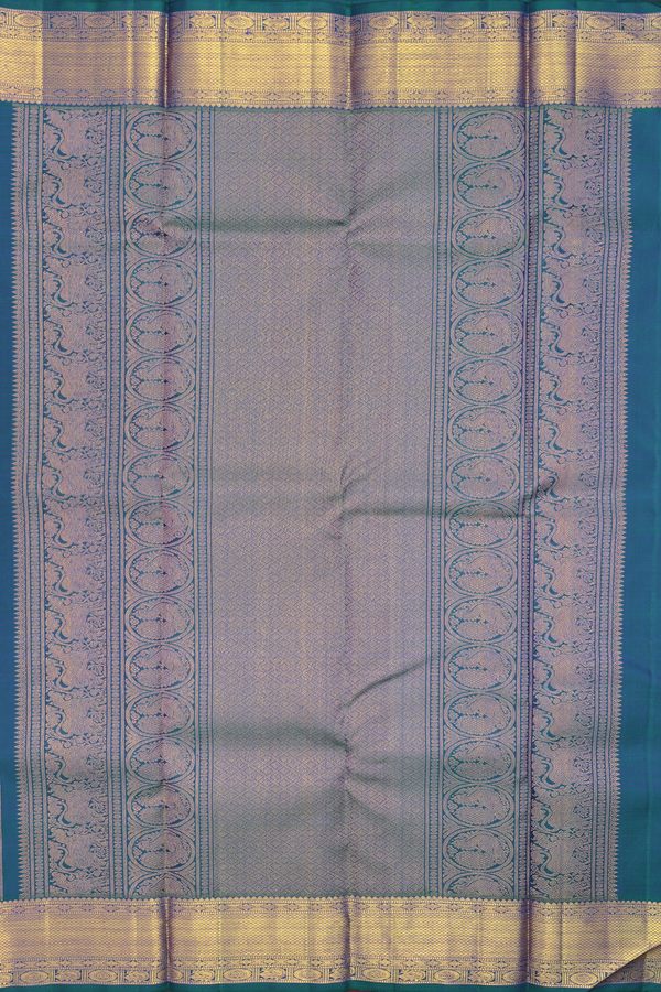 Kanchipuram Silk Saree In Teal Blue With Peacock Buttas