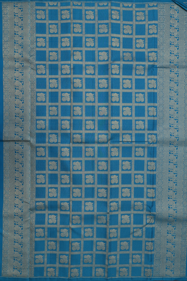 Kanchipuram Silk Saree In Blue With Peacock Buttas