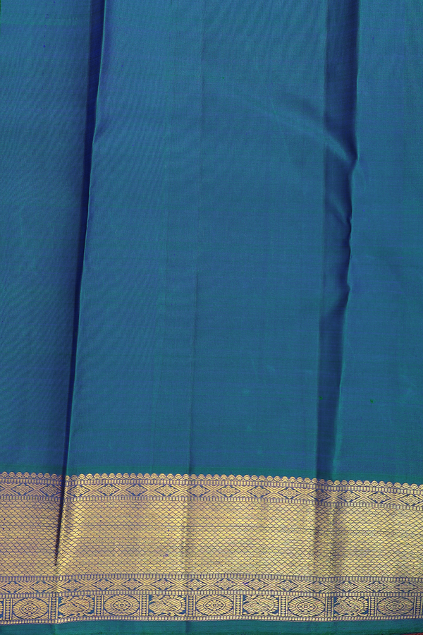 Kanchipuram Silk Saree In Teal Blue With Peacock Buttas