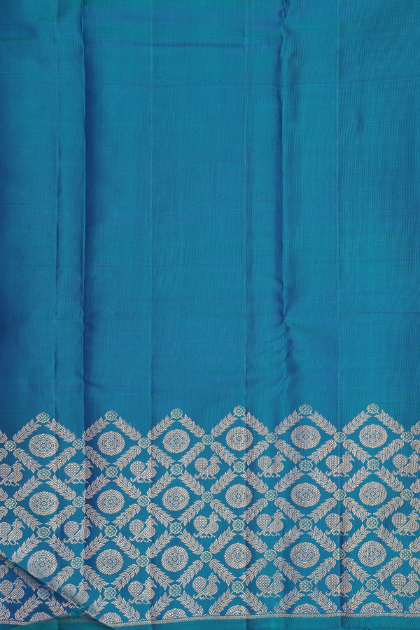 Kanchipuram Silk Saree In Teal Blue With Peacock Buttas