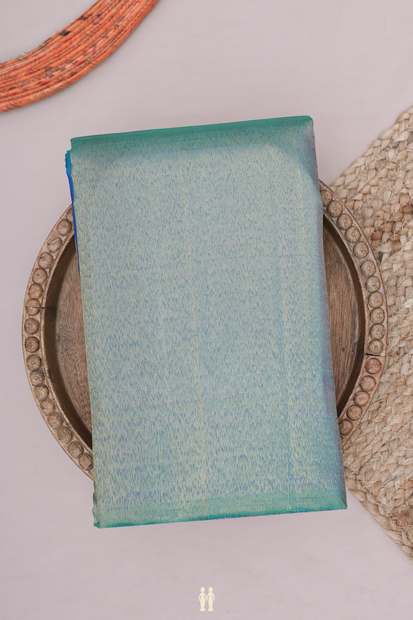 Kanchipuram Silk Saree In Teal Blue With Step Border