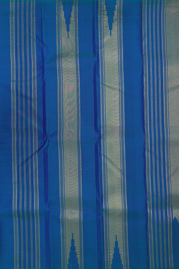Kanchipuram Silk Saree In Teal Blue With Step Border
