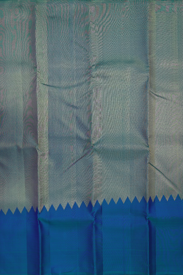 Kanchipuram Silk Saree In Teal Blue With Step Border