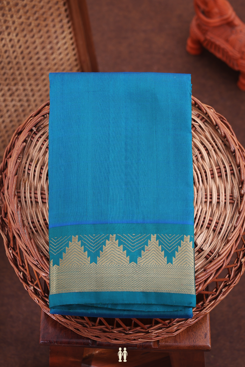 Kanchipuram Silk Saree In Teal Blue With Temple Border