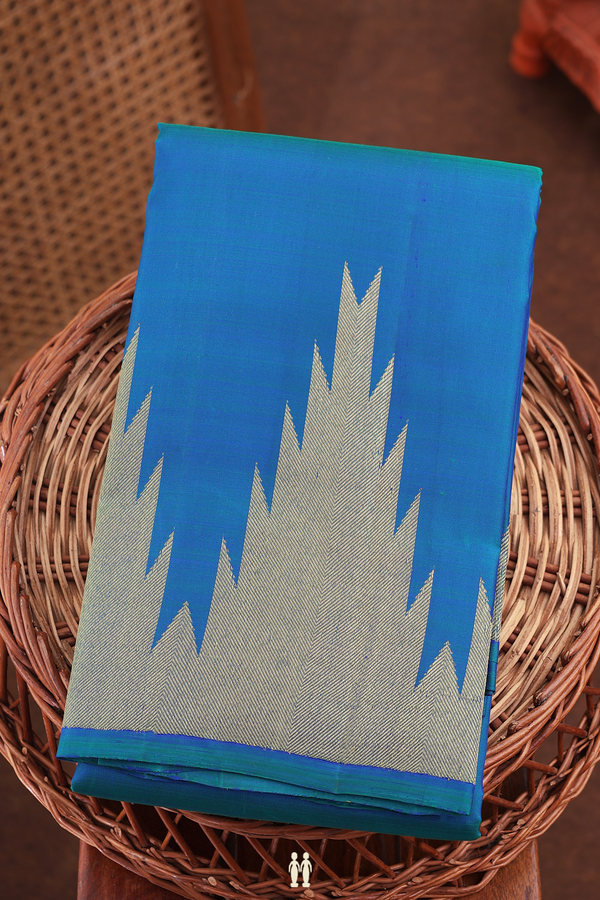 Kanchipuram Silk Saree In Capri Blue With Temple Border