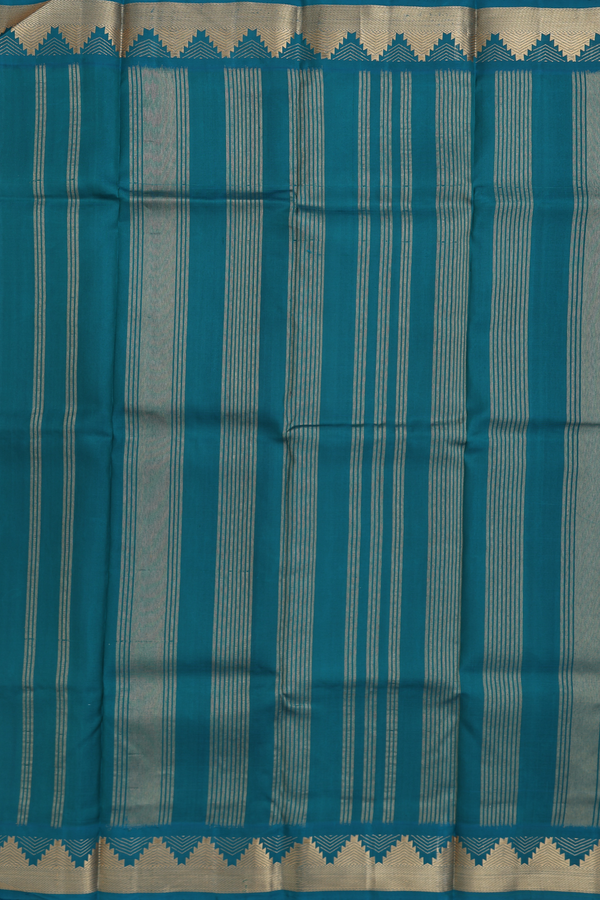 Kanchipuram Silk Saree In Teal Blue With Temple Border