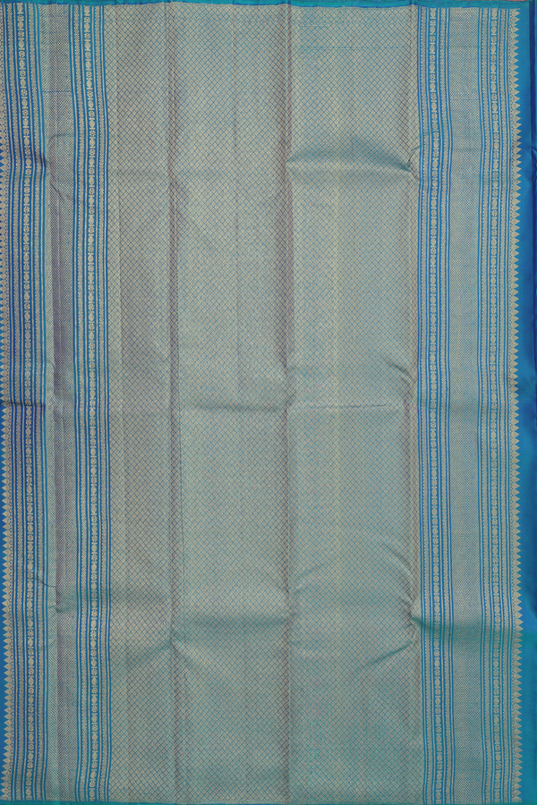 Kanchipuram Silk Saree In Capri Blue With Temple Border