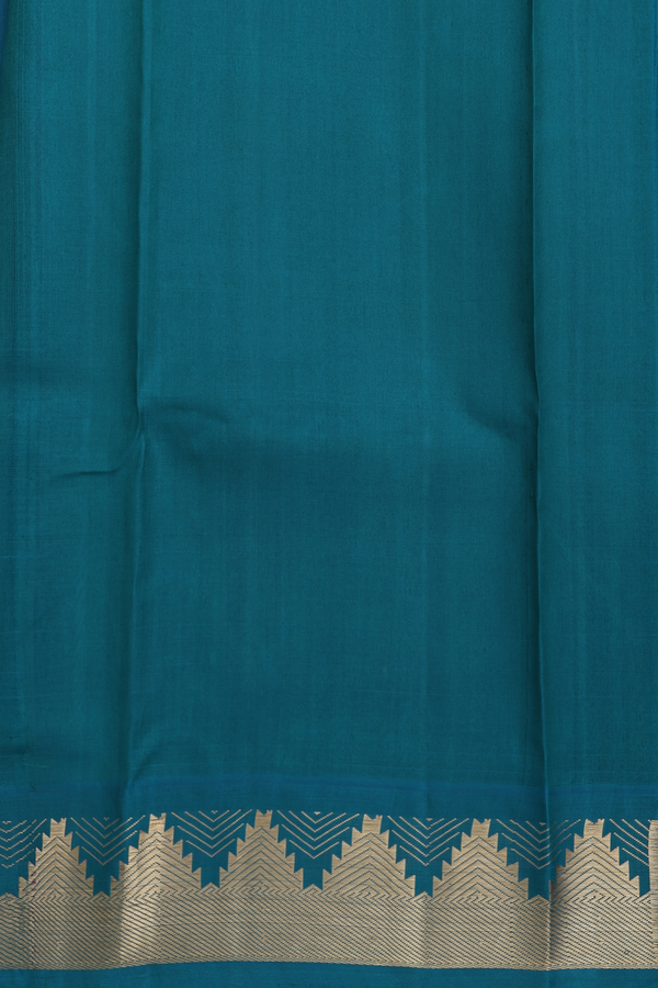 Kanchipuram Silk Saree In Teal Blue With Temple Border