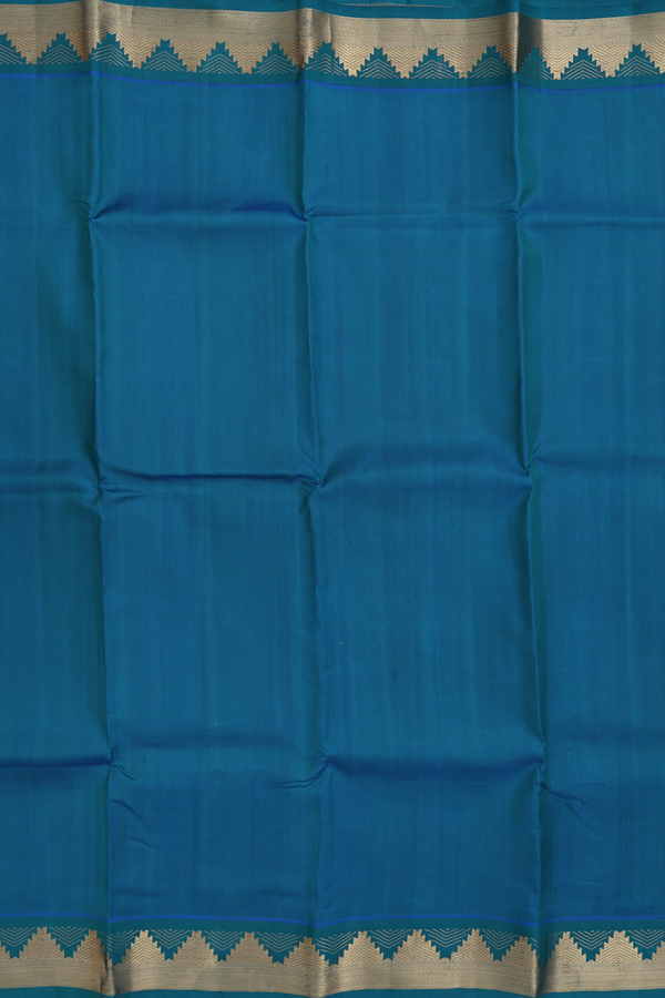 Kanchipuram Silk Saree In Teal Blue With Temple Border