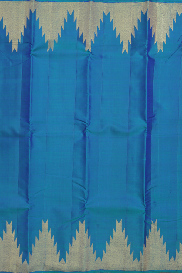 Kanchipuram Silk Saree In Capri Blue With Temple Border