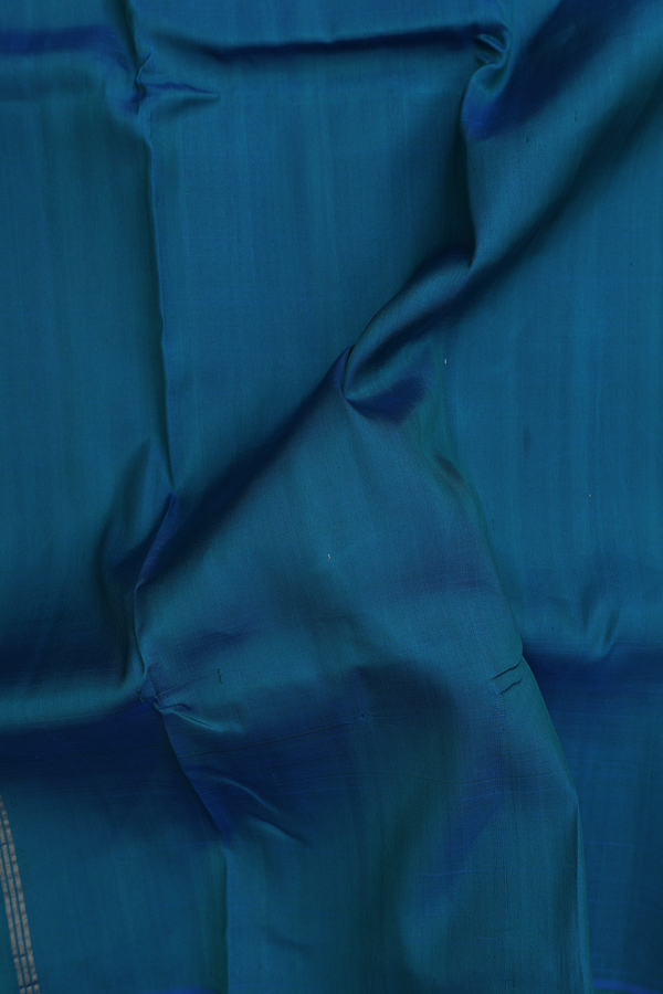 Kanchipuram Silk Saree In Teal Blue With Temple Border