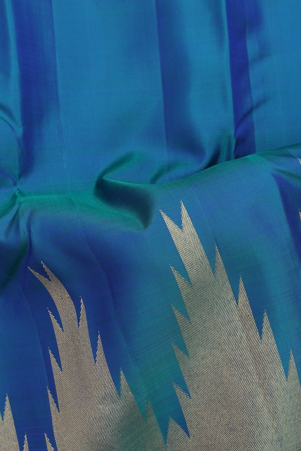 Kanchipuram Silk Saree In Capri Blue With Temple Border