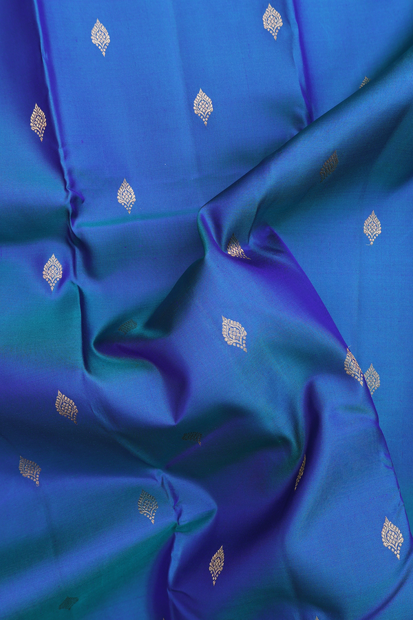 Kanchipuram Silk Saree In Teal Blue With Zari Buttas