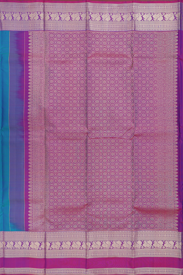 Kanchipuram Silk Saree In Teal Blue With Zari Buttas