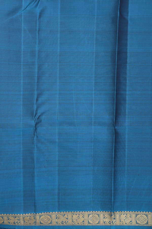 Kanchipuram Silk Saree In Teal Blue With Zari Buttas