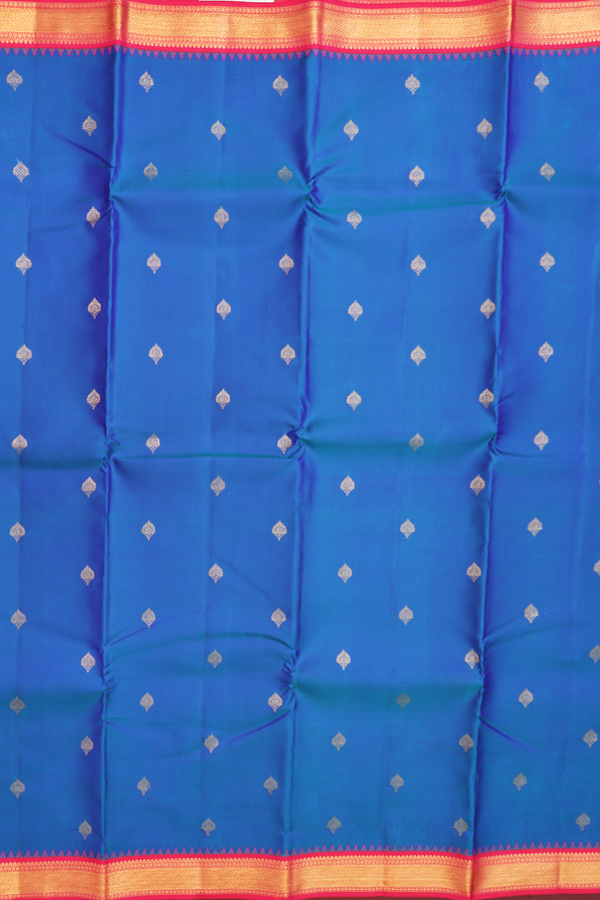 Kanchipuram Silk Saree In Teal Blue With Zari Buttas