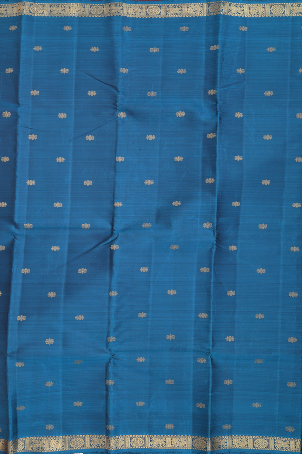 Kanchipuram Silk Saree In Teal Blue With Zari Buttas