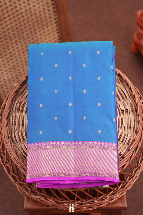 Kanchipuram Silk Saree In Capri Blue With Zari Buttis