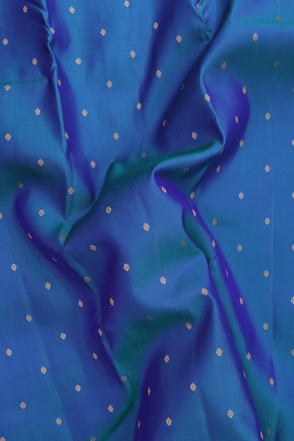 Kanchipuram Silk Saree In Capri Blue With Zari Buttis