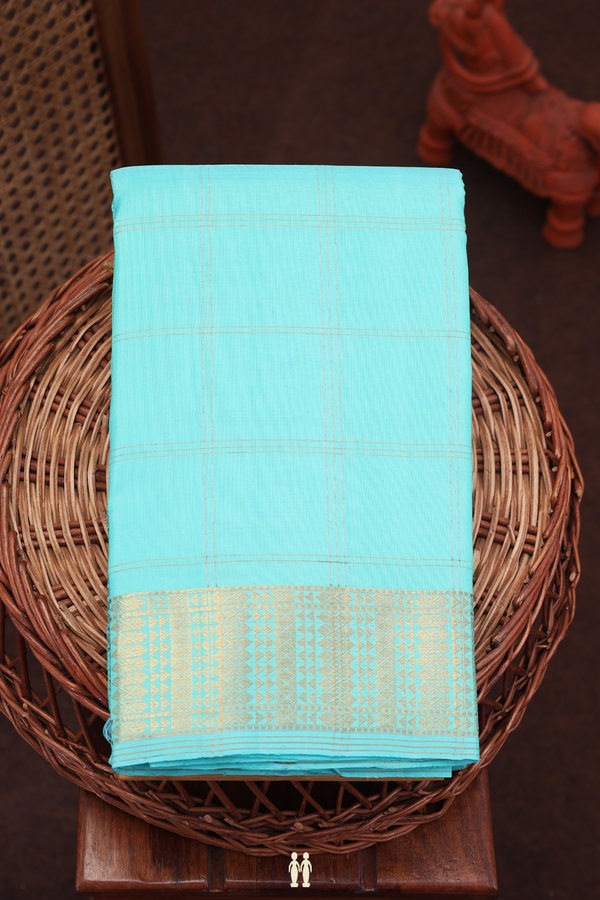Kanchipuram Silk Saree In Tiffany Blue With Checks Design