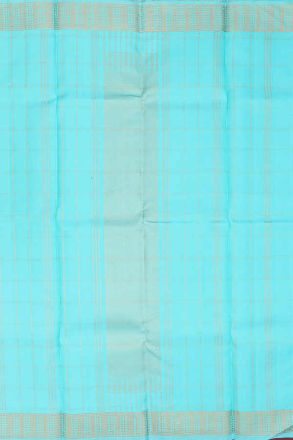 Kanchipuram Silk Saree In Tiffany Blue With Checks Design