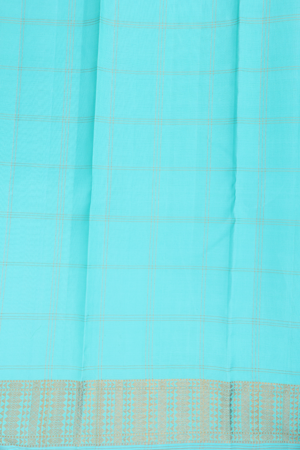Kanchipuram Silk Saree In Tiffany Blue With Checks Design