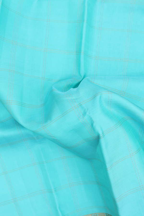 Kanchipuram Silk Saree In Tiffany Blue With Checks Design