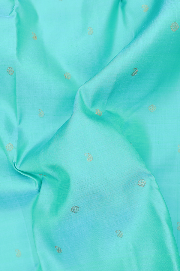Kanchipuram Silk Saree In Tiffany Blue With Paisley Buttas