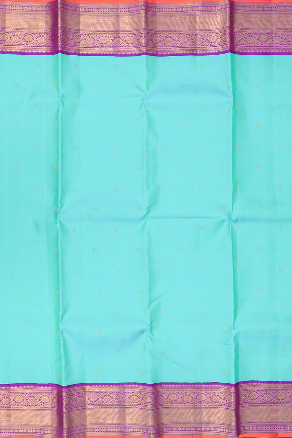 Kanchipuram Silk Saree In Tiffany Blue With Paisley Buttas