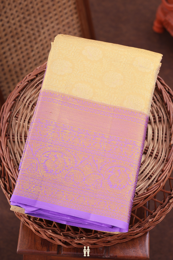Kanchipuram Silk Saree In Tissue Cream With Floral Design