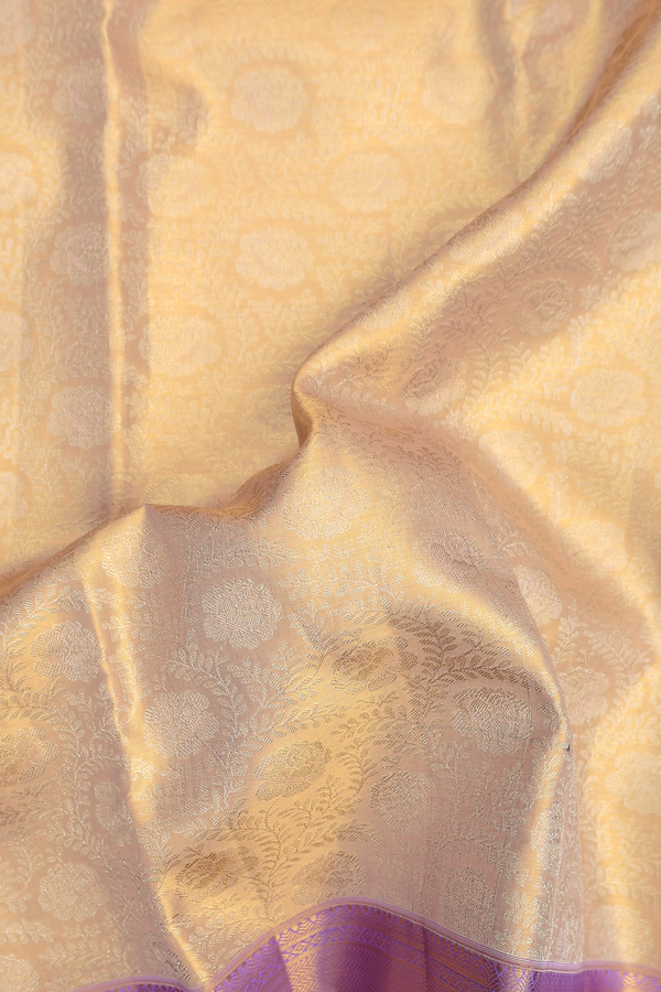 Kanchipuram Silk Saree In Tissue Cream With Floral Design