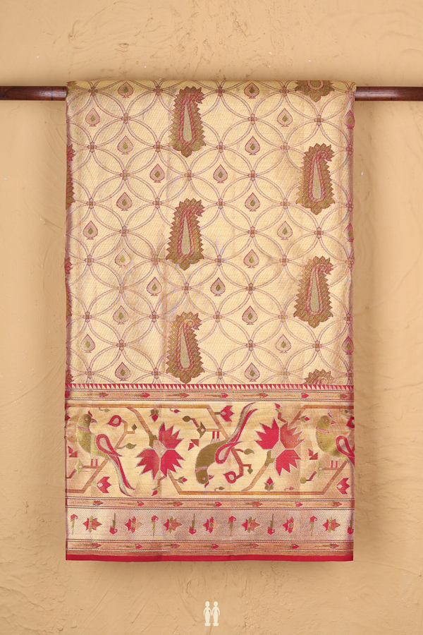 Kanchipuram Silk Saree In Tissue Gold With Paisley Design