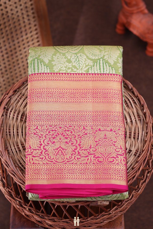 Kanchipuram Silk Saree In Tissue Green With Floral Design