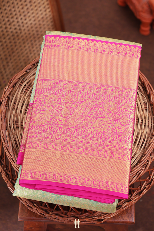 Kanchipuram Silk Saree In Tissue Green With Floral Design