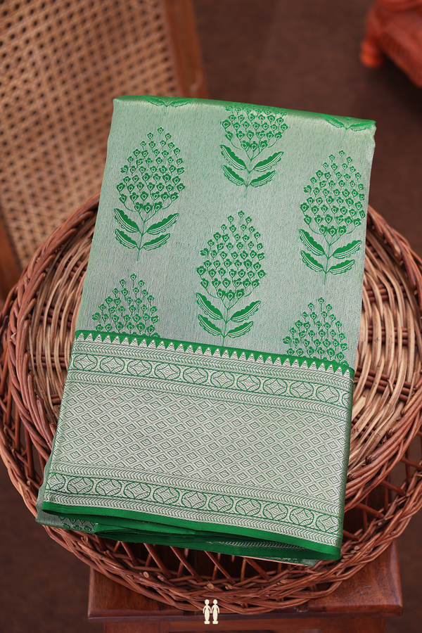 Kanchipuram Silk Saree In Tissue Green With Floral Design