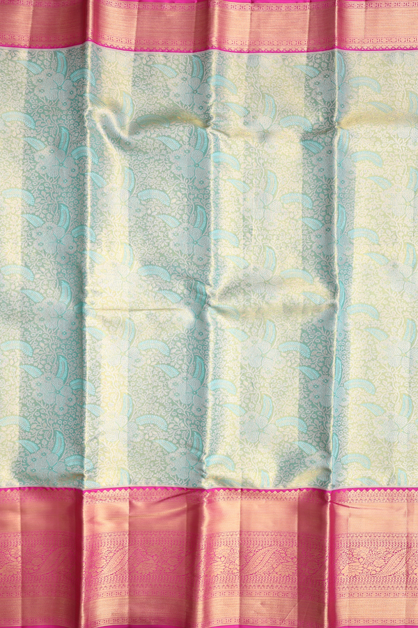 Kanchipuram Silk Saree In Tissue Green With Floral Design