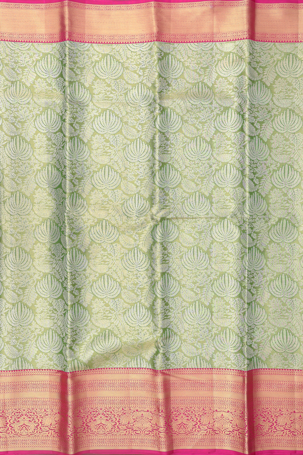 Kanchipuram Silk Saree In Tissue Green With Floral Design