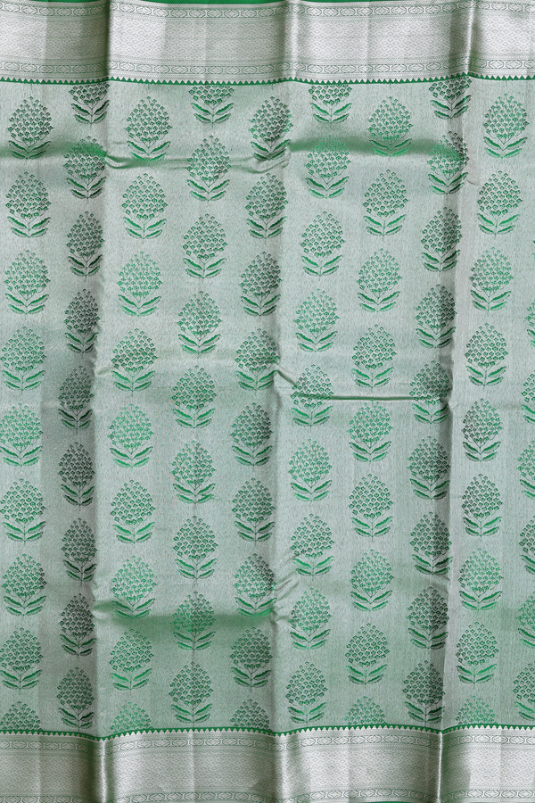 Kanchipuram Silk Saree In Tissue Green With Floral Design