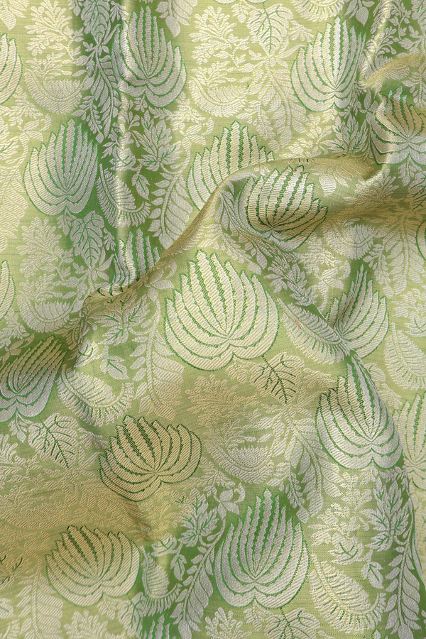 Kanchipuram Silk Saree In Tissue Green With Floral Design