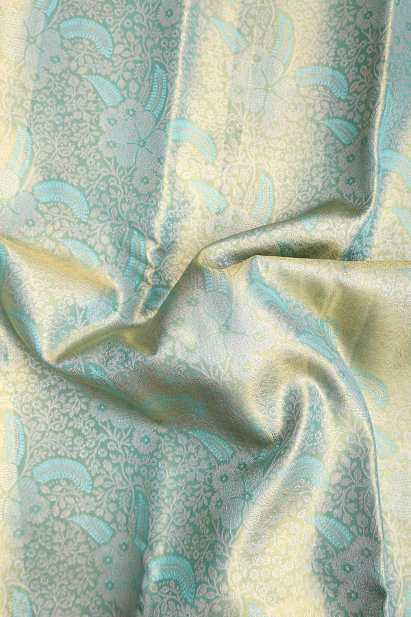 Kanchipuram Silk Saree In Tissue Green With Floral Design