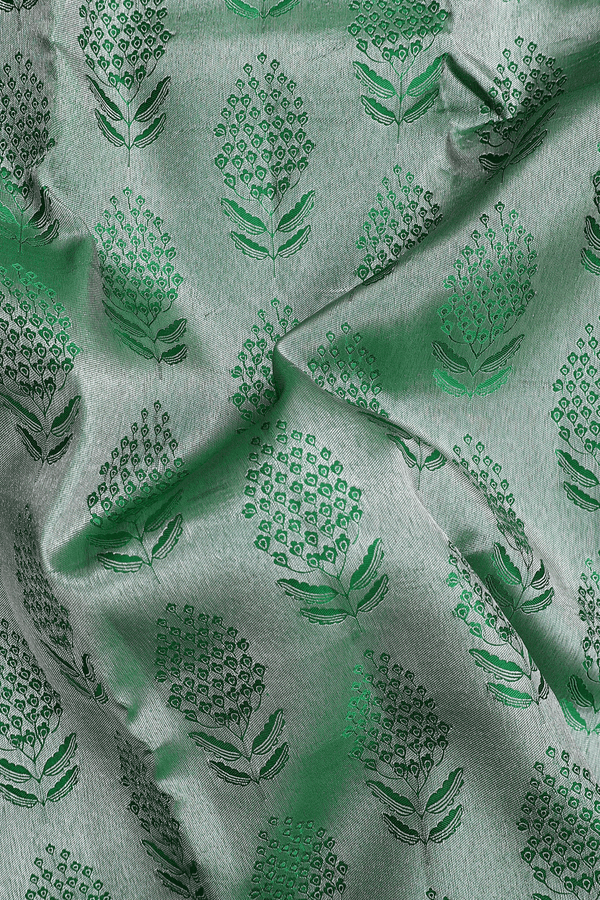 Kanchipuram Silk Saree In Tissue Green With Floral Design