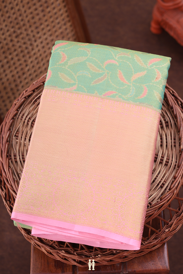 Kanchipuram Silk Saree In Tissue Green With Leaf Design