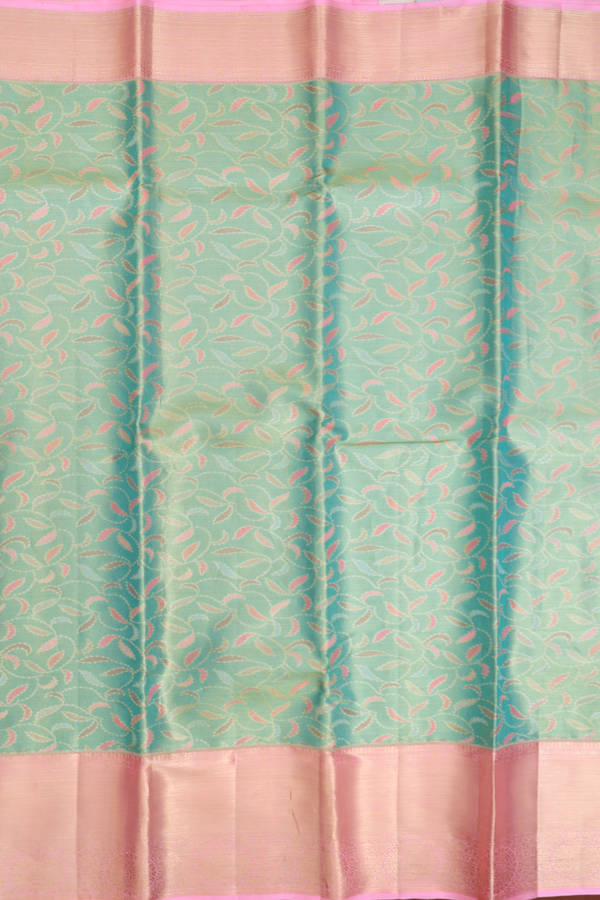 Kanchipuram Silk Saree In Tissue Green With Leaf Design