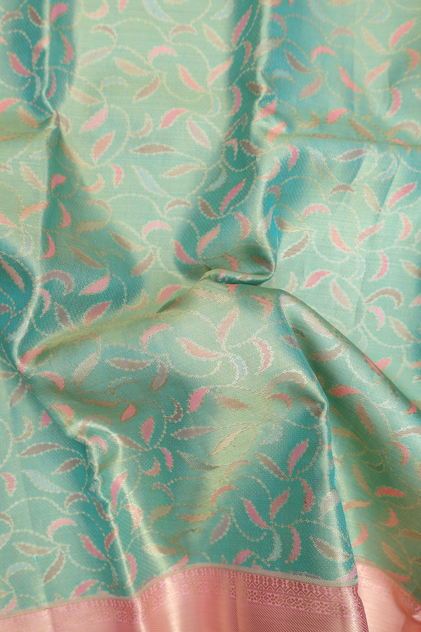 Kanchipuram Silk Saree In Tissue Green With Leaf Design